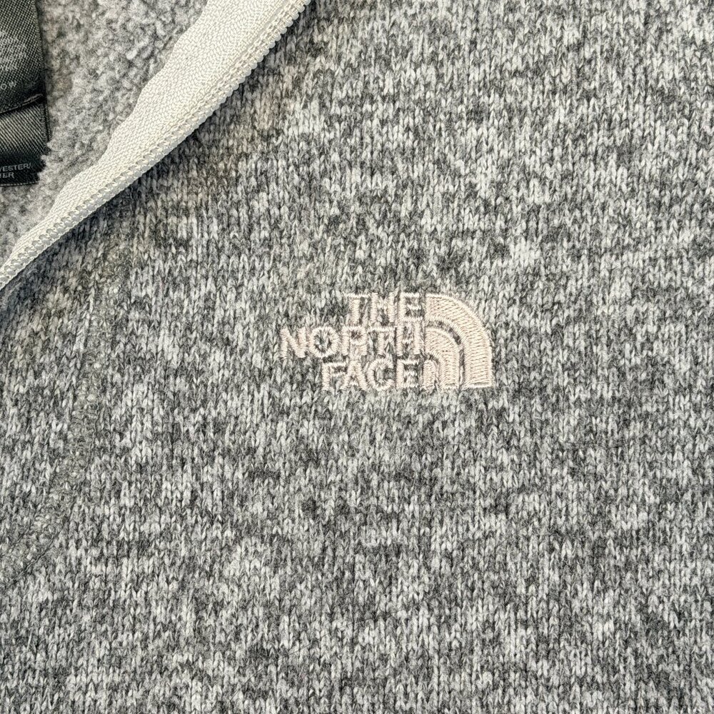 North Face XL Hooded Half Zip Pouch Pocket Fleece Interior Jacket Grey Marled - Picture 10 of 13